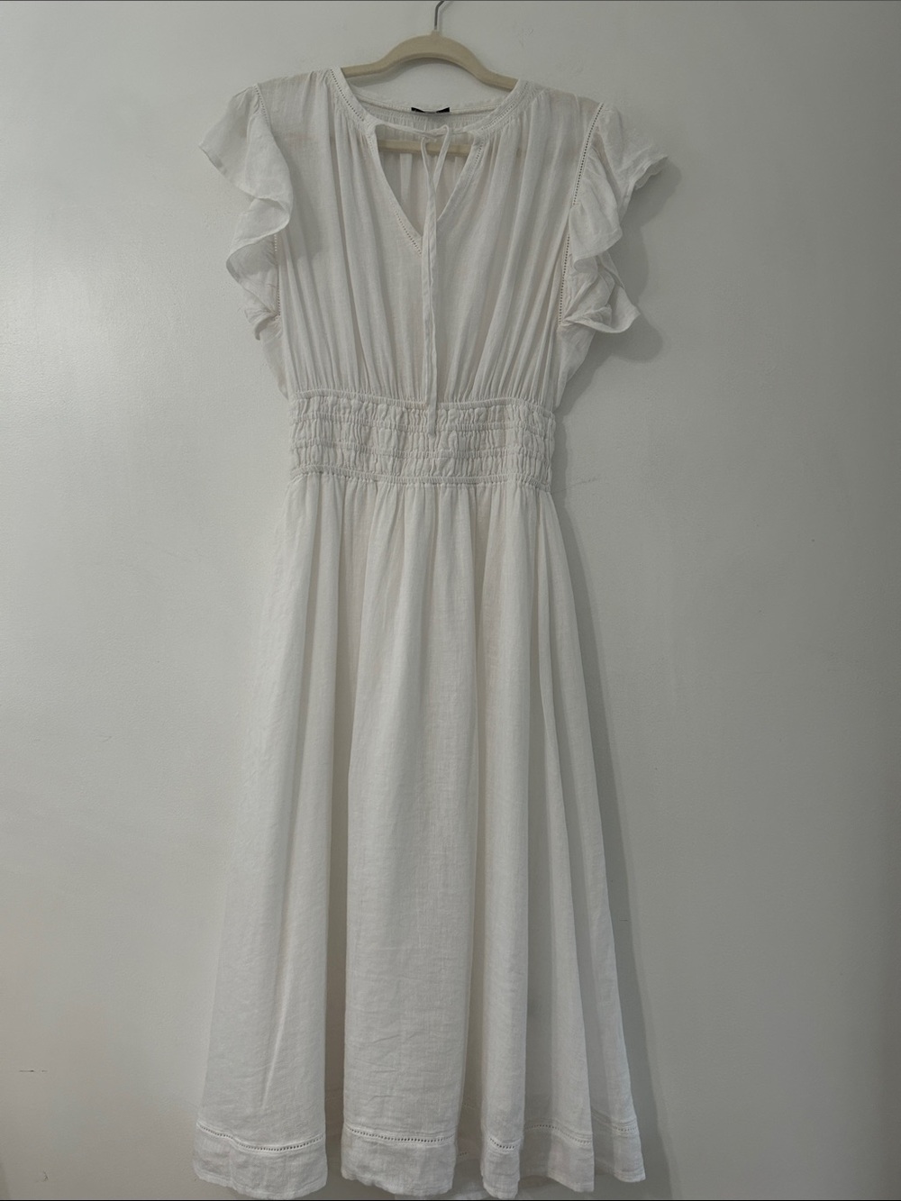 Rails Iona White Lace Dress Midi Flutter Sleeves Smocked Waist Romantic Feminine